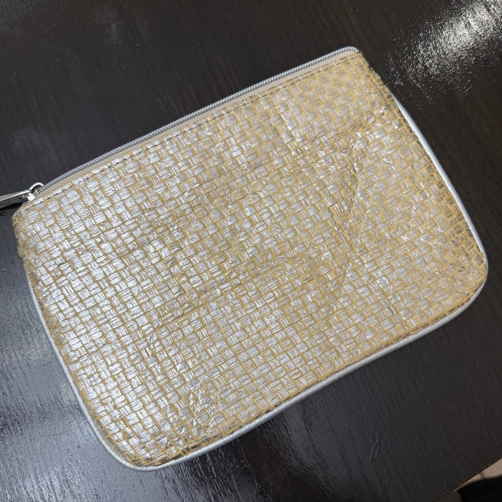 Neiman Marcus Gold Woven Clutch with White Trim